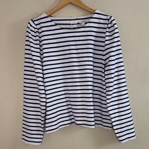J. Crew Women's Striped Puff Long Sleeve Shirt size XL Nautical Coastal Preppy